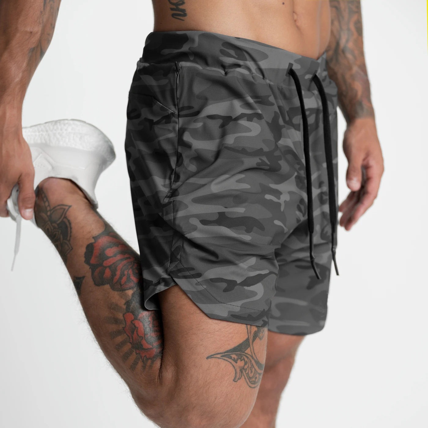 Crazy muscle men's shorts single layer woven quick-drying solid color running fitness sports casual American fifth pants