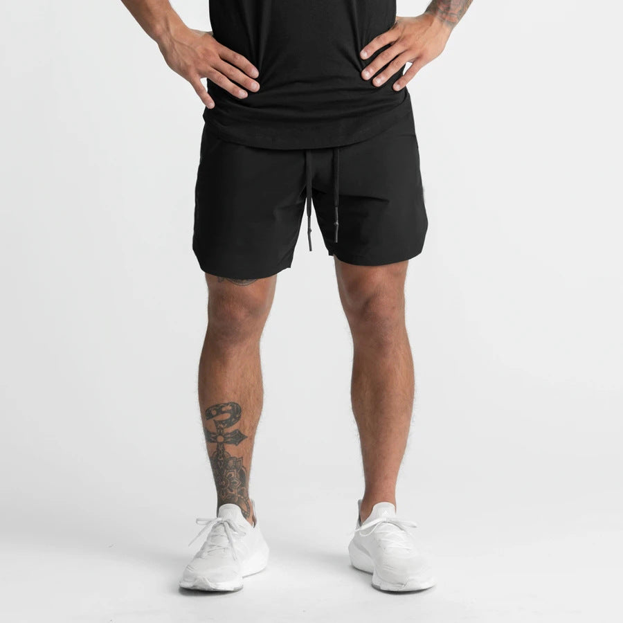 Crazy muscle men's shorts single layer woven quick-drying solid color running fitness sports casual American fifth pants
