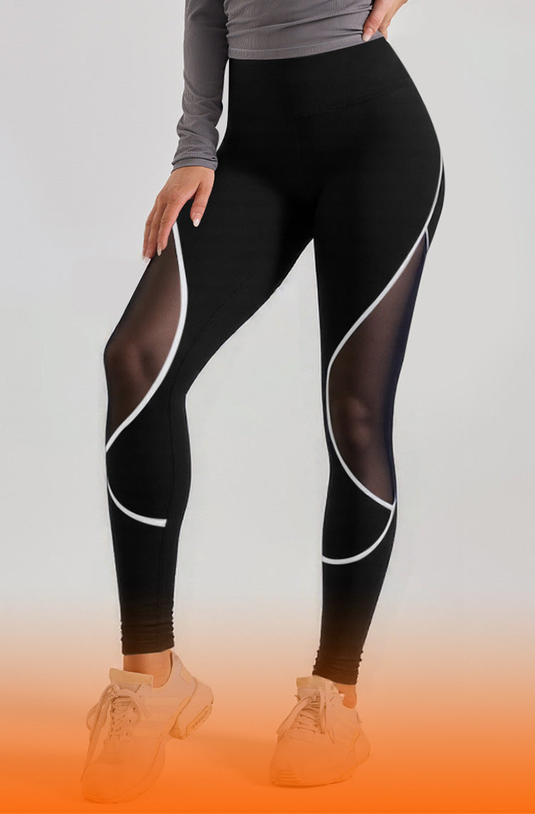 Cross-Border Area Color-Blocking Mesh Yoga Pants European and American Style High-Waisted Sexy Running Pants Women's Butt-Lifting Sweat-Wicking Leggings