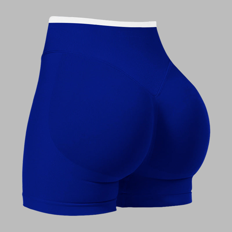European and American Style Color-Blocking Sports Shorts, Breathable Peach Butt-Enhancing Women's Outdoor Cycling Fitness Yoga Pants, Butt-Lifting and Leg-Lengthening Yoga Shorts