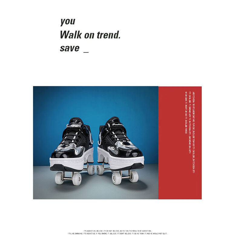 Pulley heloo shoes roller skates four-wheel deformation shoes double-row wheel shoes four-wheel two-wheel skates