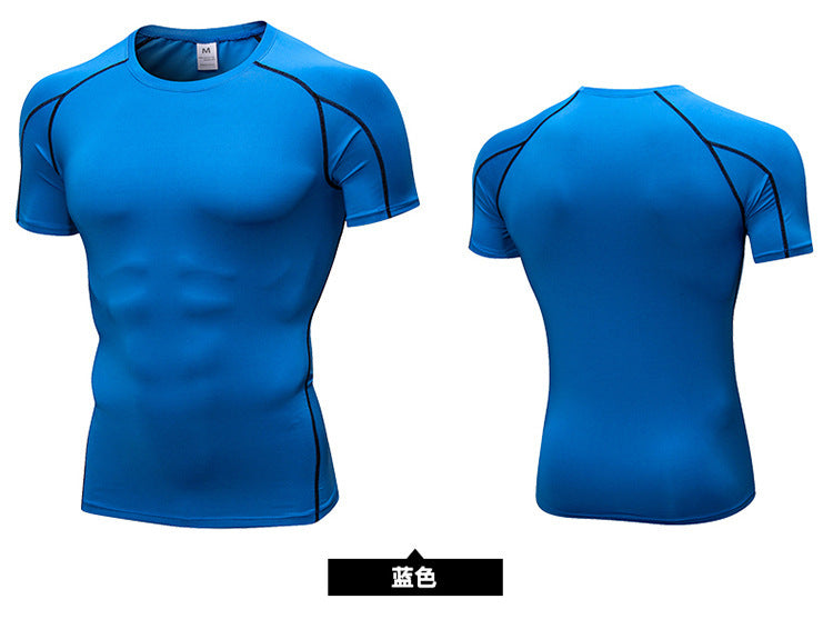 Men's PRO Tight Short-sleeved Fitness Sports Running Training Suit Elastic Quick-drying Clothes Short-sleeved T-shirt Clothes 1053