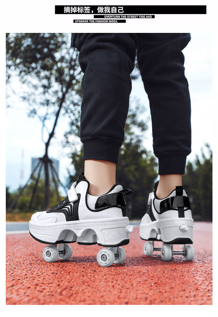 Pulley heloo shoes roller skates four-wheel deformation shoes double-row wheel shoes four-wheel two-wheel skates