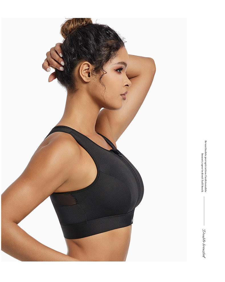Sports bra women's high-strength shockproof push-up running zipper sports underwear with pad wireless yoga beauty vest