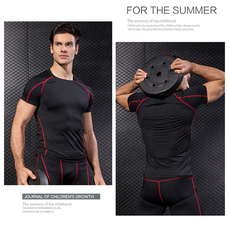 Men's PRO Tight Short-sleeved Fitness Sports Running Training Suit Elastic Quick-drying Clothes Short-sleeved T-shirt Clothes 1053
