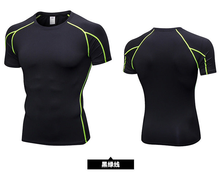 Men's PRO Tight Short-sleeved Fitness Sports Running Training Suit Elastic Quick-drying Clothes Short-sleeved T-shirt Clothes 1053