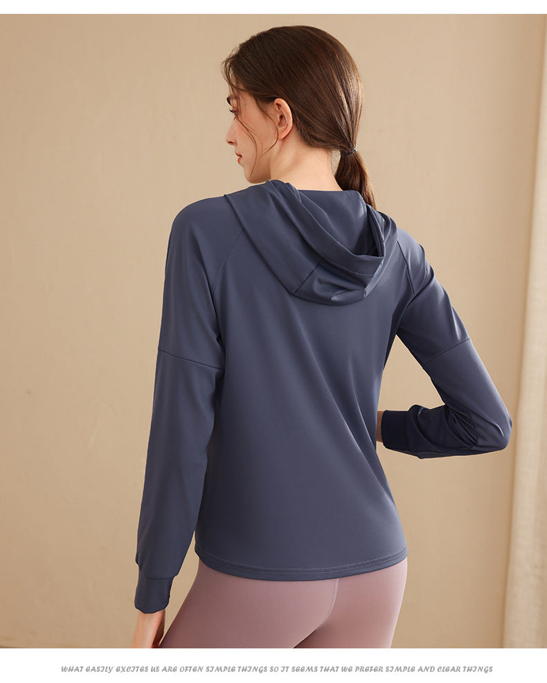 Loose Hooded Sports Jacket, Zip-Up Cardigan, Slimming Fitness Top, Plus Size Running Versatile Training Yoga Wear