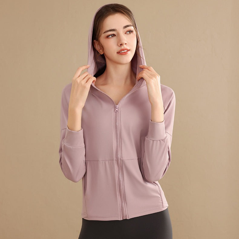 Loose Hooded Sports Jacket, Zip-Up Cardigan, Slimming Fitness Top, Plus Size Running Versatile Training Yoga Wear