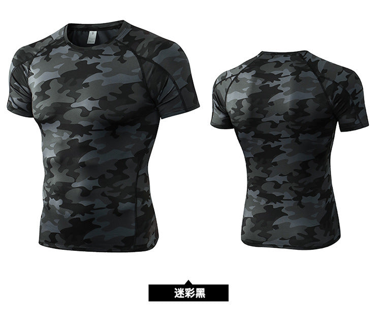 Men's PRO Tight Short-sleeved Fitness Sports Running Training Suit Elastic Quick-drying Clothes Short-sleeved T-shirt Clothes 1053