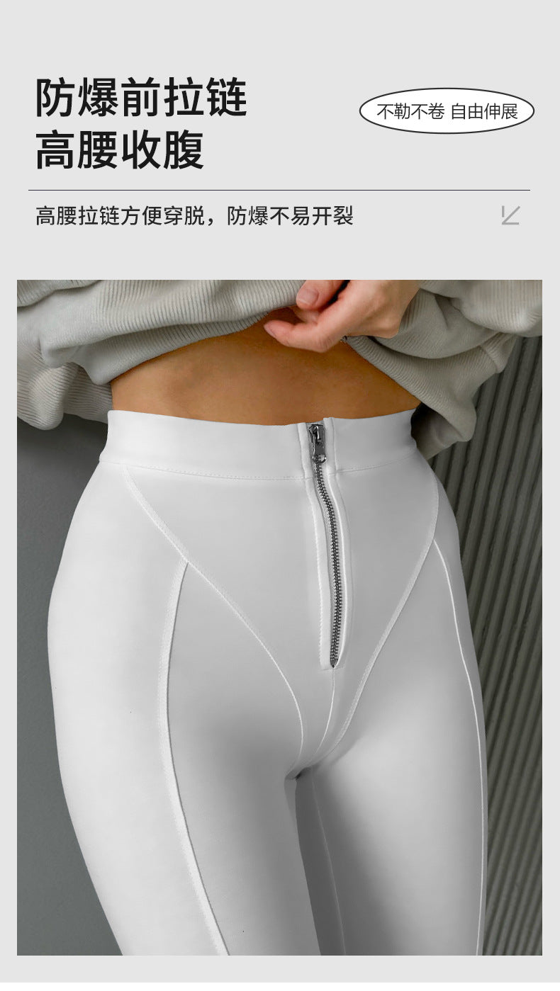 European and American New Style Women's High-Waisted Butt-Lifting Zipper Tummy Control Yoga Pants Nude Tight Leggings Wholesale