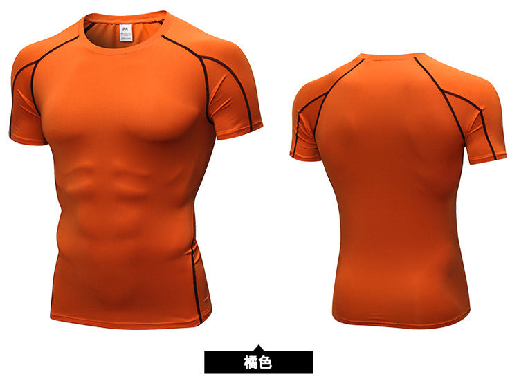 Men's PRO Tight Short-sleeved Fitness Sports Running Training Suit Elastic Quick-drying Clothes Short-sleeved T-shirt Clothes 1053