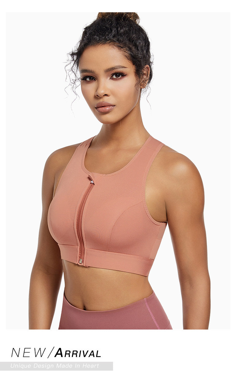 Sports bra women's high-strength shockproof push-up running zipper sports underwear with pad wireless yoga beauty vest