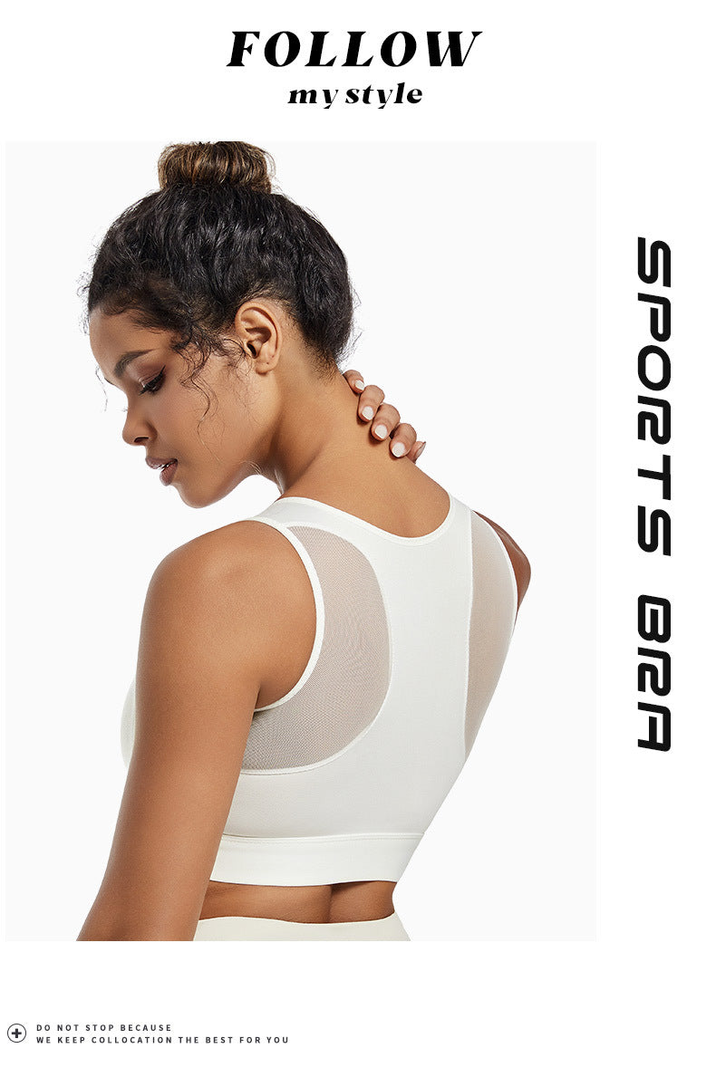 Sports bra women's high-strength shockproof push-up running zipper sports underwear with pad wireless yoga beauty vest