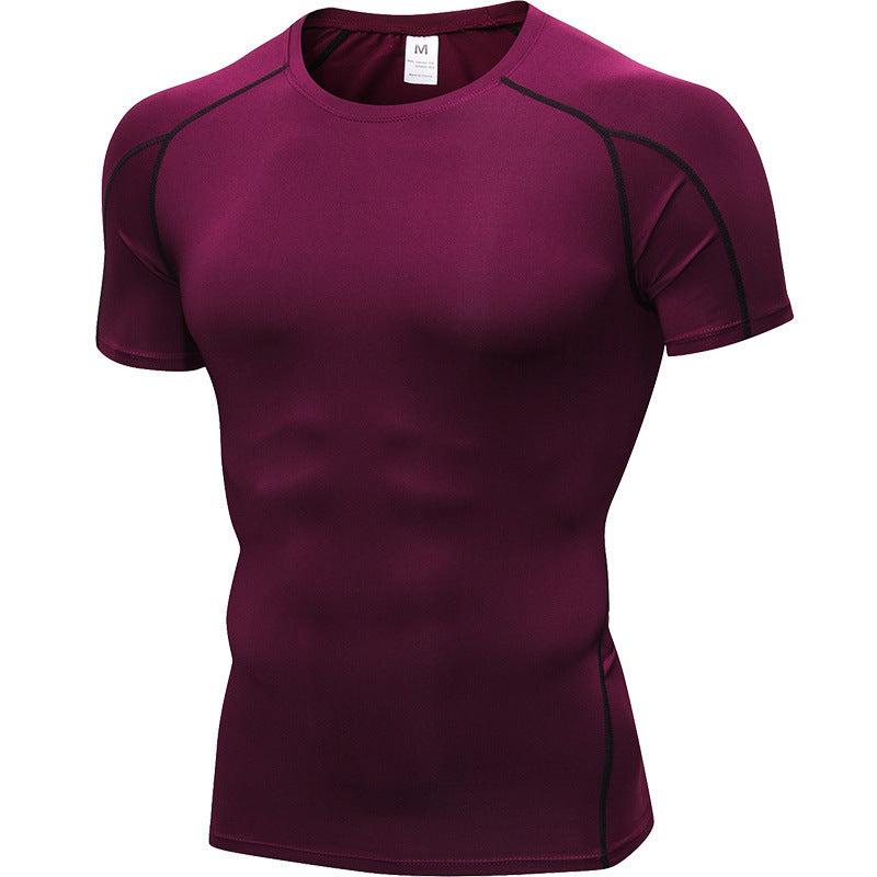Men's PRO Tight Short-sleeved Fitness Sports Running Training Suit Elastic Quick-drying Clothes Short-sleeved T-shirt Clothes 1053