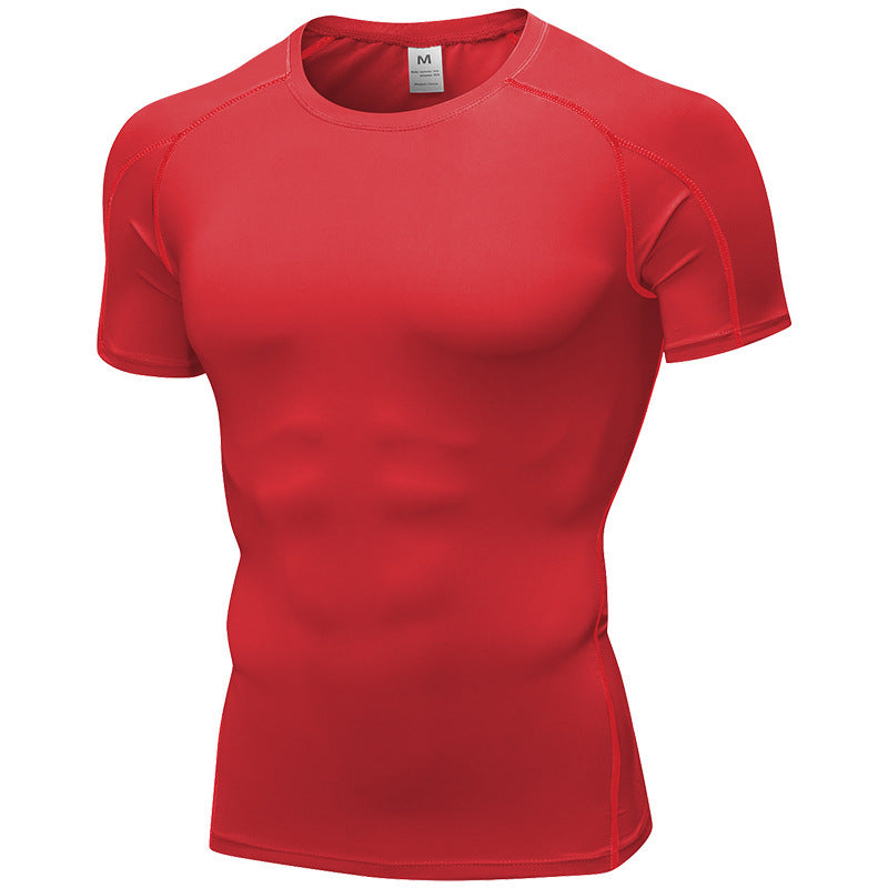 Men's PRO Tight Short-sleeved Fitness Sports Running Training Suit Elastic Quick-drying Clothes Short-sleeved T-shirt Clothes 1053
