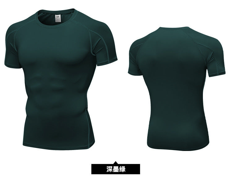 Men's PRO Tight Short-sleeved Fitness Sports Running Training Suit Elastic Quick-drying Clothes Short-sleeved T-shirt Clothes 1053
