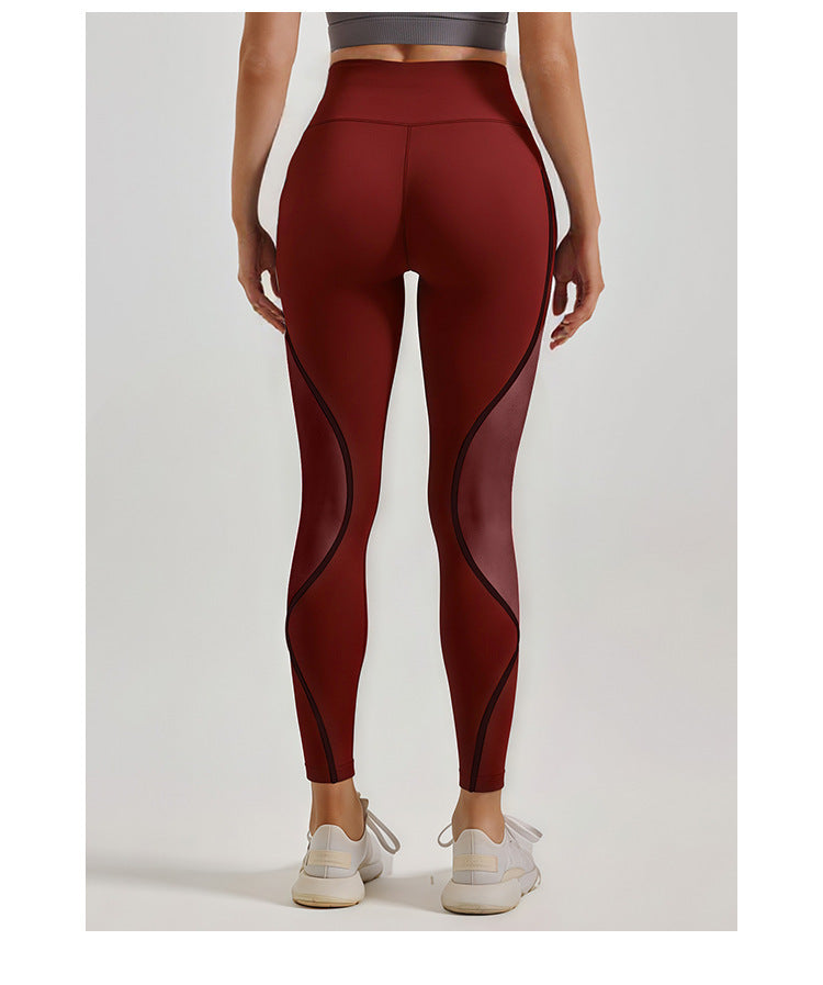 Cross-Border Area Color-Blocking Mesh Yoga Pants European and American Style High-Waisted Sexy Running Pants Women's Butt-Lifting Sweat-Wicking Leggings