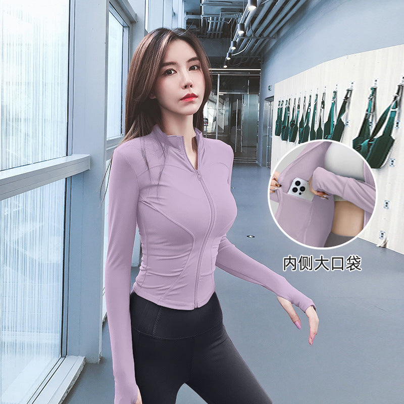 Spring Fitness Clothing Yoga Sports Jacket Women's Thin Slim-Fit Quick-Dry Stand-Up Collar Long-Sleeve Top High-End Fitness Wear
