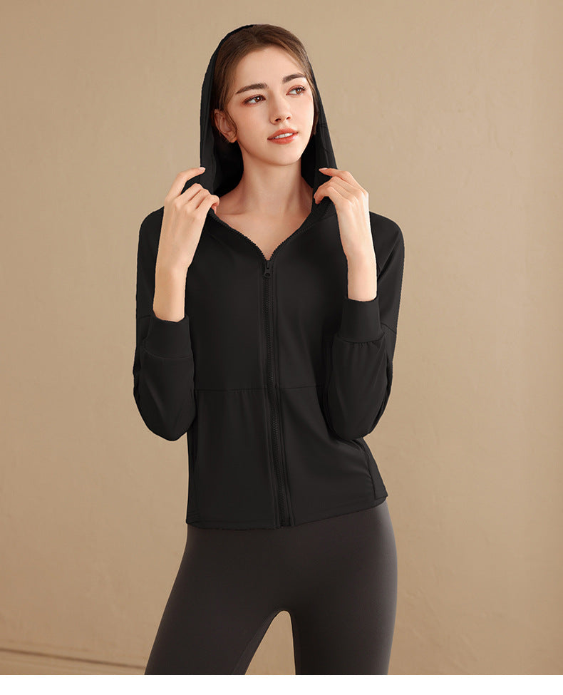 Loose Hooded Sports Jacket, Zip-Up Cardigan, Slimming Fitness Top, Plus Size Running Versatile Training Yoga Wear