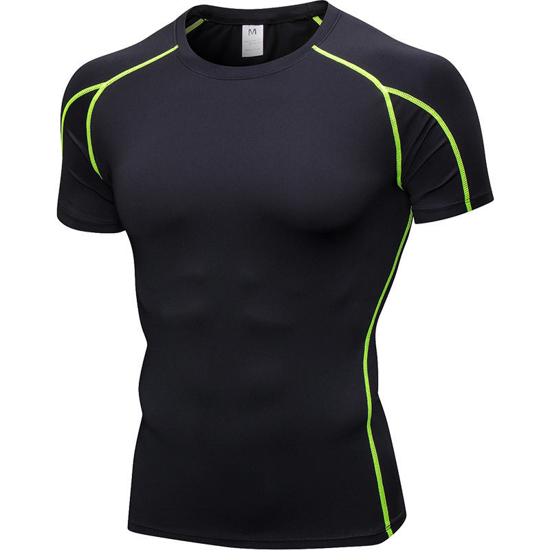 Men's PRO Tight Short-sleeved Fitness Sports Running Training Suit Elastic Quick-drying Clothes Short-sleeved T-shirt Clothes 1053
