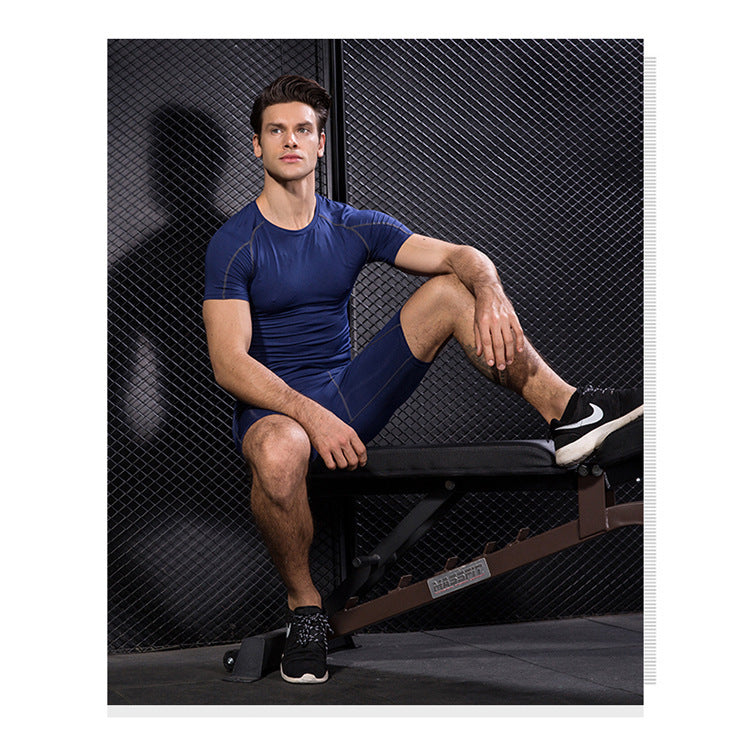 Men's PRO Tight Short-sleeved Fitness Sports Running Training Suit Elastic Quick-drying Clothes Short-sleeved T-shirt Clothes 1053