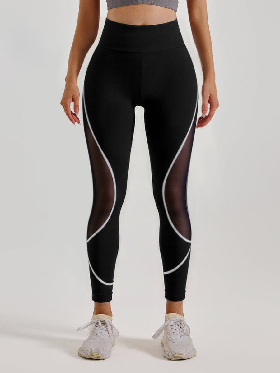 Cross-Border Area Color-Blocking Mesh Yoga Pants European and American Style High-Waisted Sexy Running Pants Women's Butt-Lifting Sweat-Wicking Leggings
