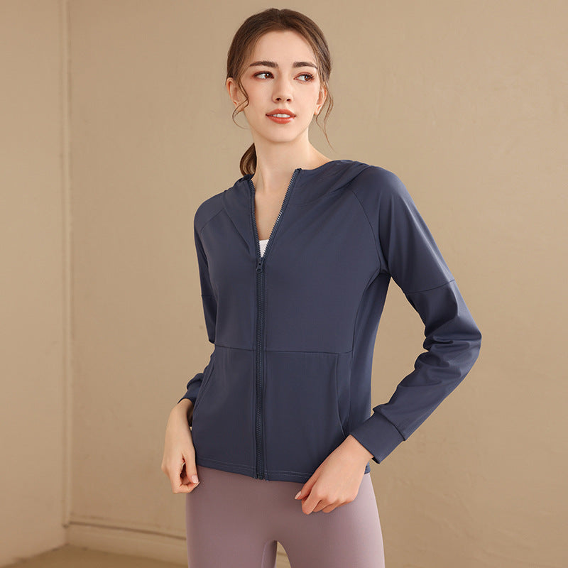 Loose Hooded Sports Jacket, Zip-Up Cardigan, Slimming Fitness Top, Plus Size Running Versatile Training Yoga Wear