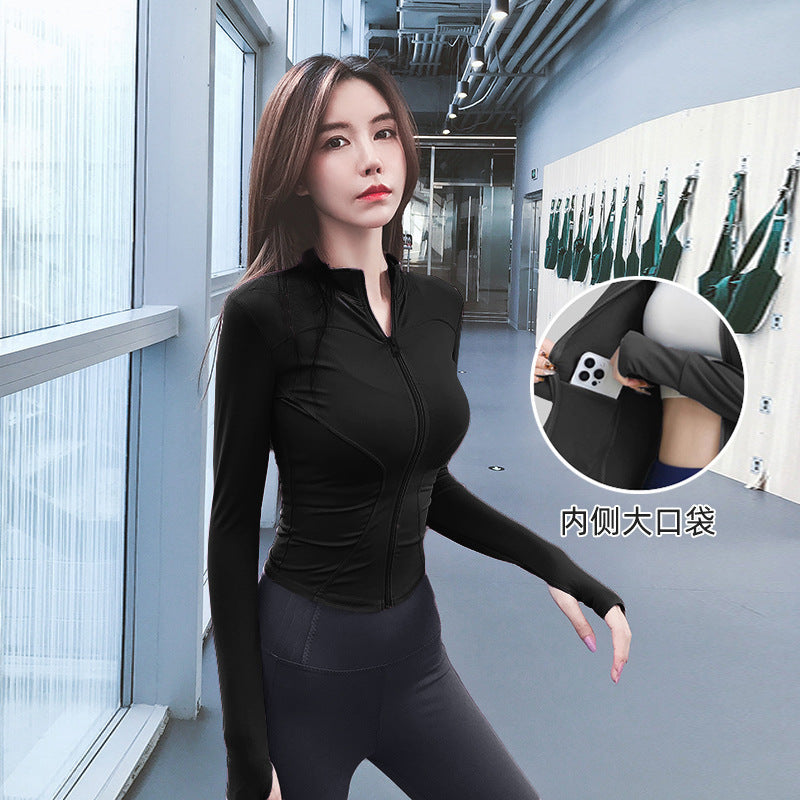Spring Fitness Clothing Yoga Sports Jacket Women's Thin Slim-Fit Quick-Dry Stand-Up Collar Long-Sleeve Top High-End Fitness Wear
