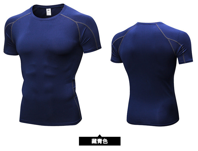 Men's PRO Tight Short-sleeved Fitness Sports Running Training Suit Elastic Quick-drying Clothes Short-sleeved T-shirt Clothes 1053