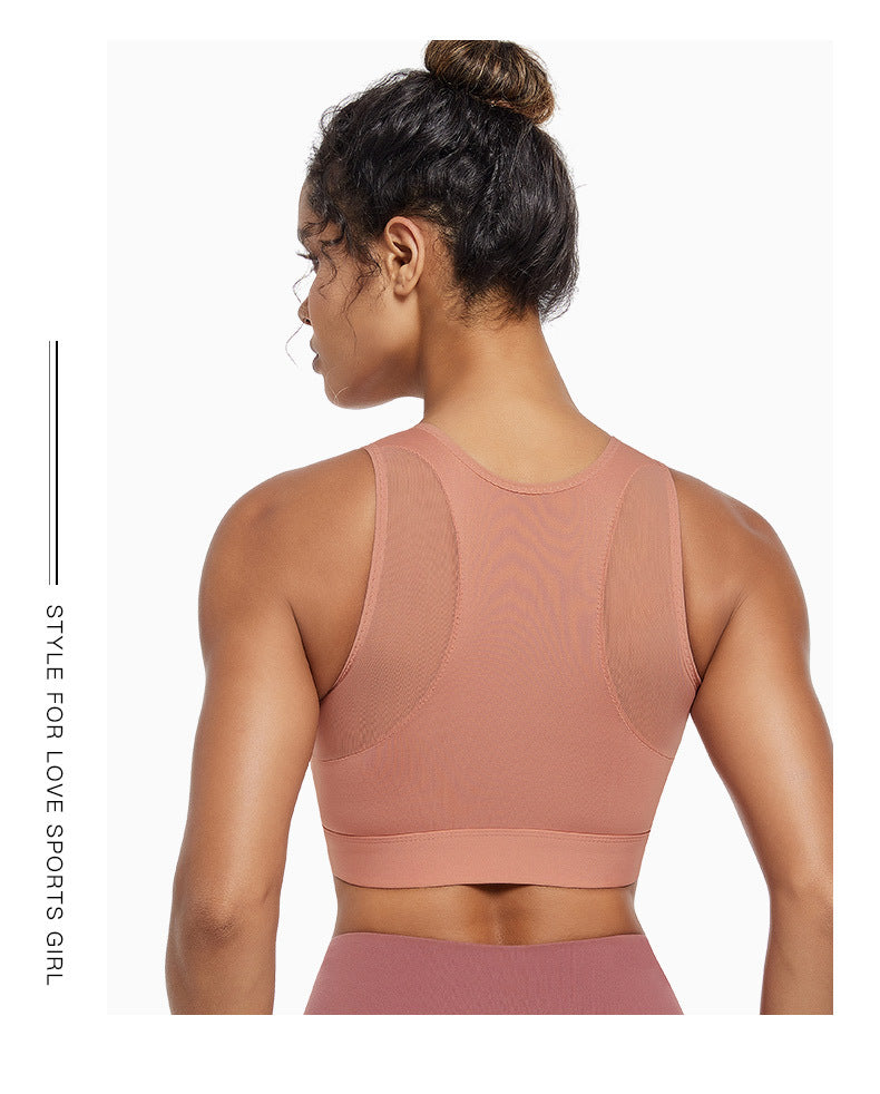 Sports bra women's high-strength shockproof push-up running zipper sports underwear with pad wireless yoga beauty vest