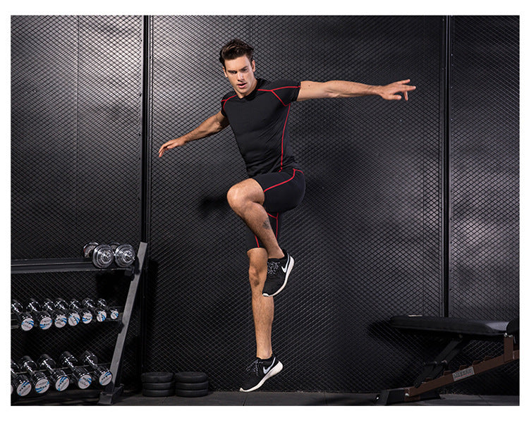 Men's PRO Tight Short-sleeved Fitness Sports Running Training Suit Elastic Quick-drying Clothes Short-sleeved T-shirt Clothes 1053