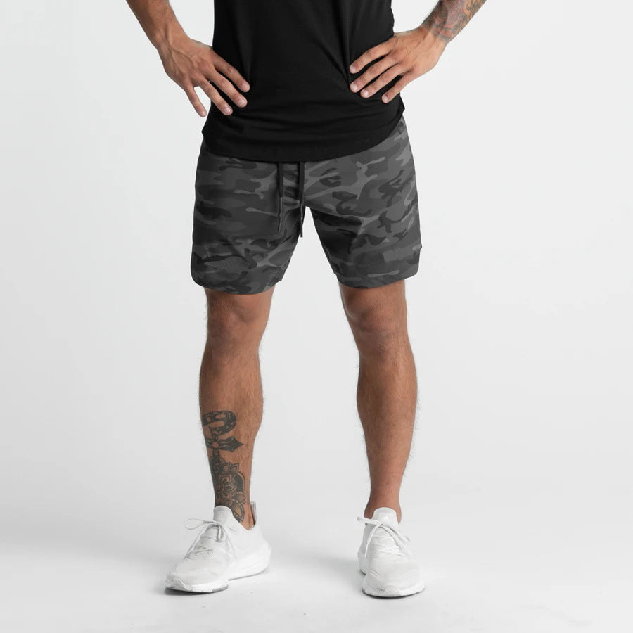 Crazy muscle men's shorts single layer woven quick-drying solid color running fitness sports casual American fifth pants