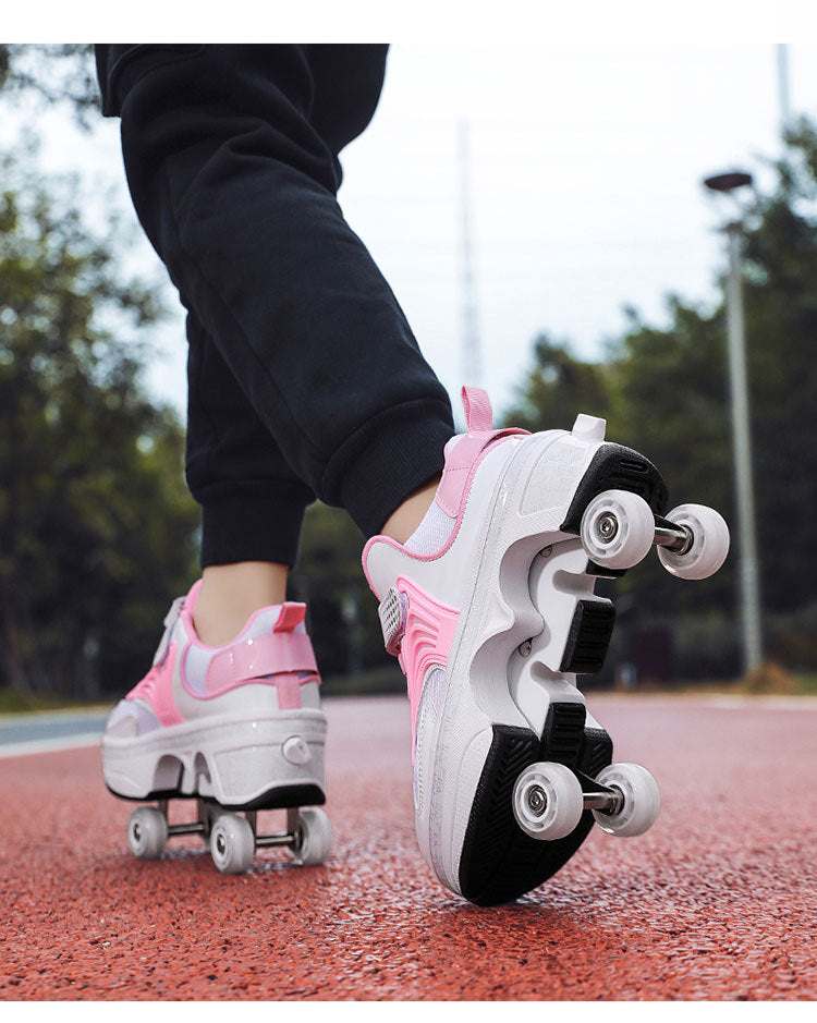 Pulley heloo shoes roller skates four-wheel deformation shoes double-row wheel shoes four-wheel two-wheel skates