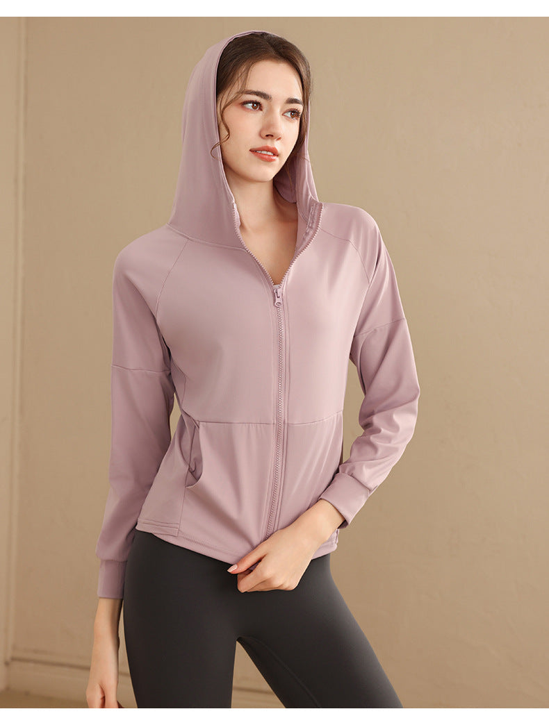Loose Hooded Sports Jacket, Zip-Up Cardigan, Slimming Fitness Top, Plus Size Running Versatile Training Yoga Wear