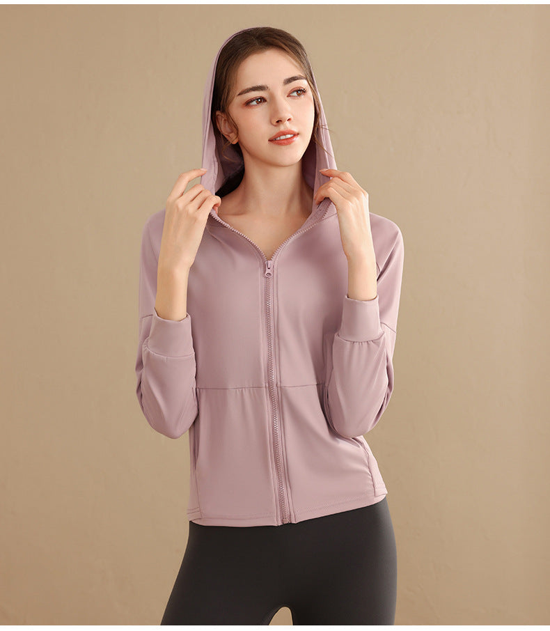 Loose Hooded Sports Jacket, Zip-Up Cardigan, Slimming Fitness Top, Plus Size Running Versatile Training Yoga Wear