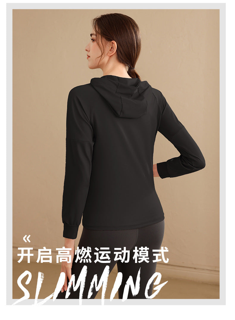 Loose Hooded Sports Jacket, Zip-Up Cardigan, Slimming Fitness Top, Plus Size Running Versatile Training Yoga Wear
