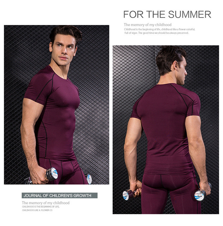 Men's PRO Tight Short-sleeved Fitness Sports Running Training Suit Elastic Quick-drying Clothes Short-sleeved T-shirt Clothes 1053