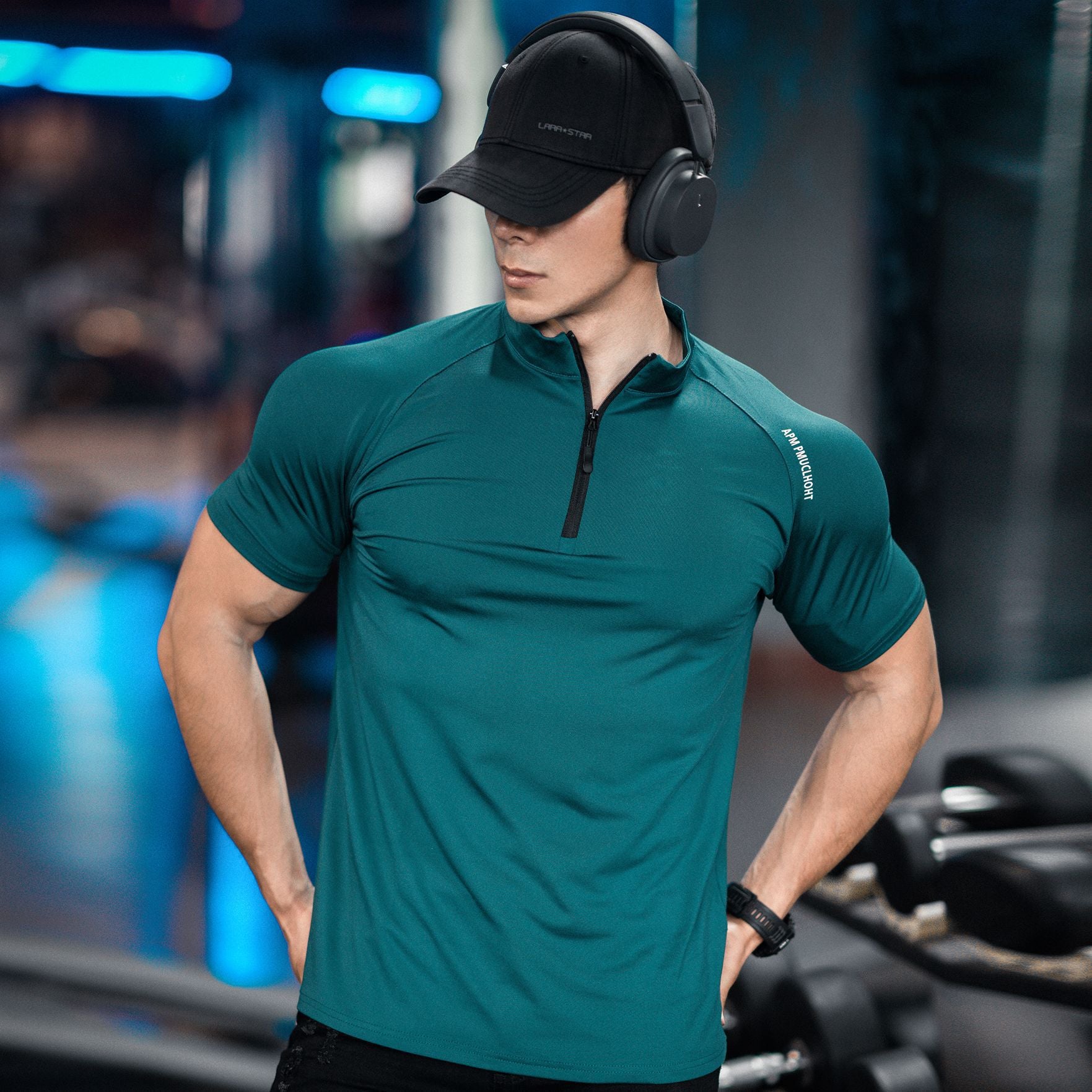 Spring and summer men's new sports leisure running exercise fitness quick-drying elastic simple zipper short sleeve T-shirt