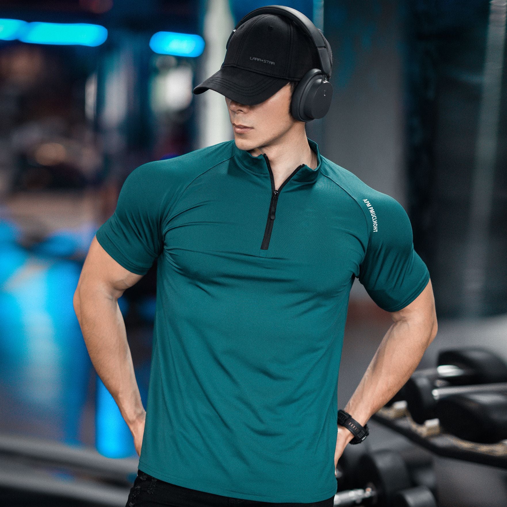 Spring and summer men's new sports leisure running exercise fitness quick-drying elastic simple zipper short sleeve T-shirt
