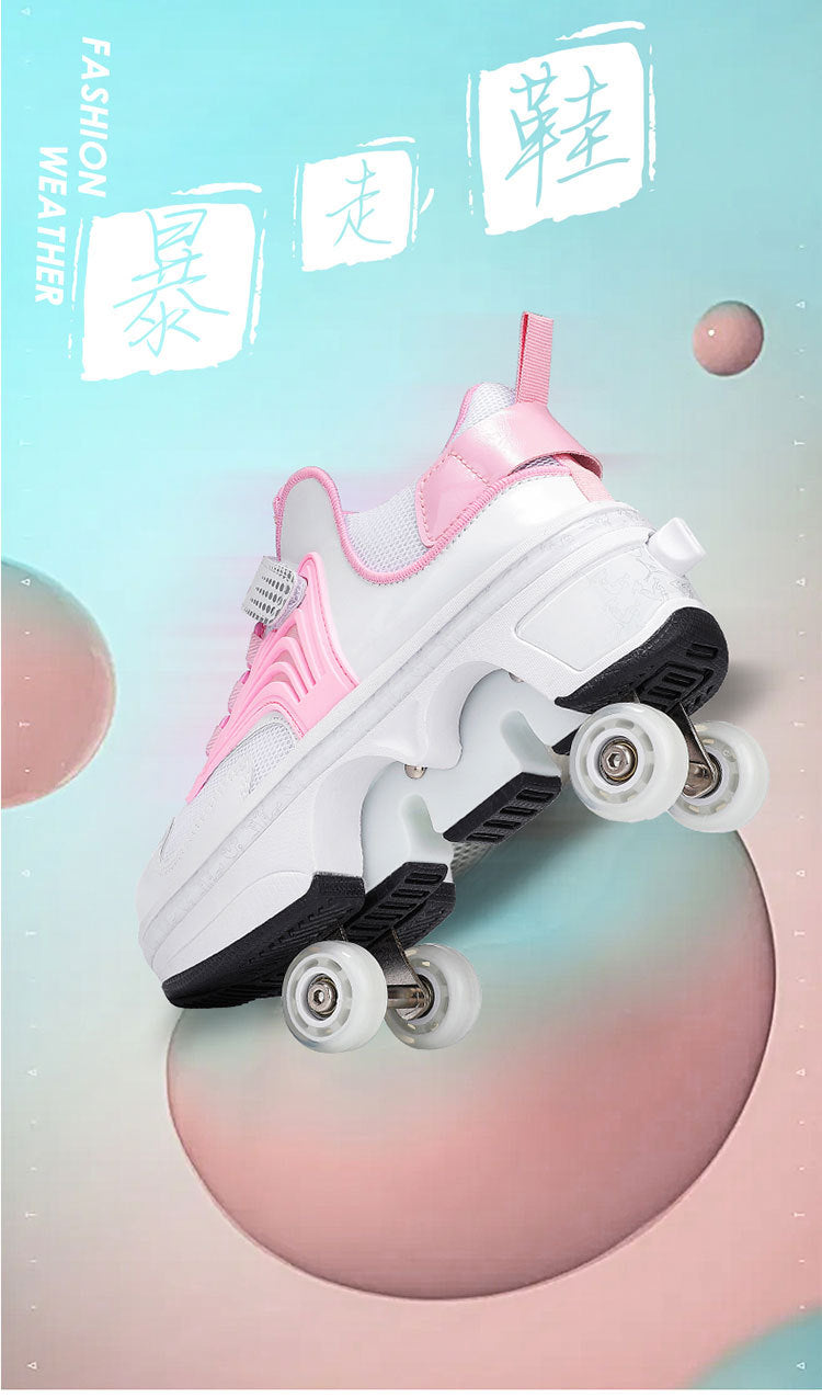 Pulley heloo shoes roller skates four-wheel deformation shoes double-row wheel shoes four-wheel two-wheel skates