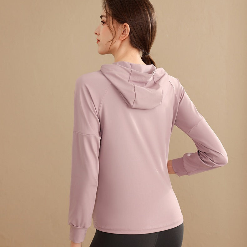 Loose Hooded Sports Jacket, Zip-Up Cardigan, Slimming Fitness Top, Plus Size Running Versatile Training Yoga Wear