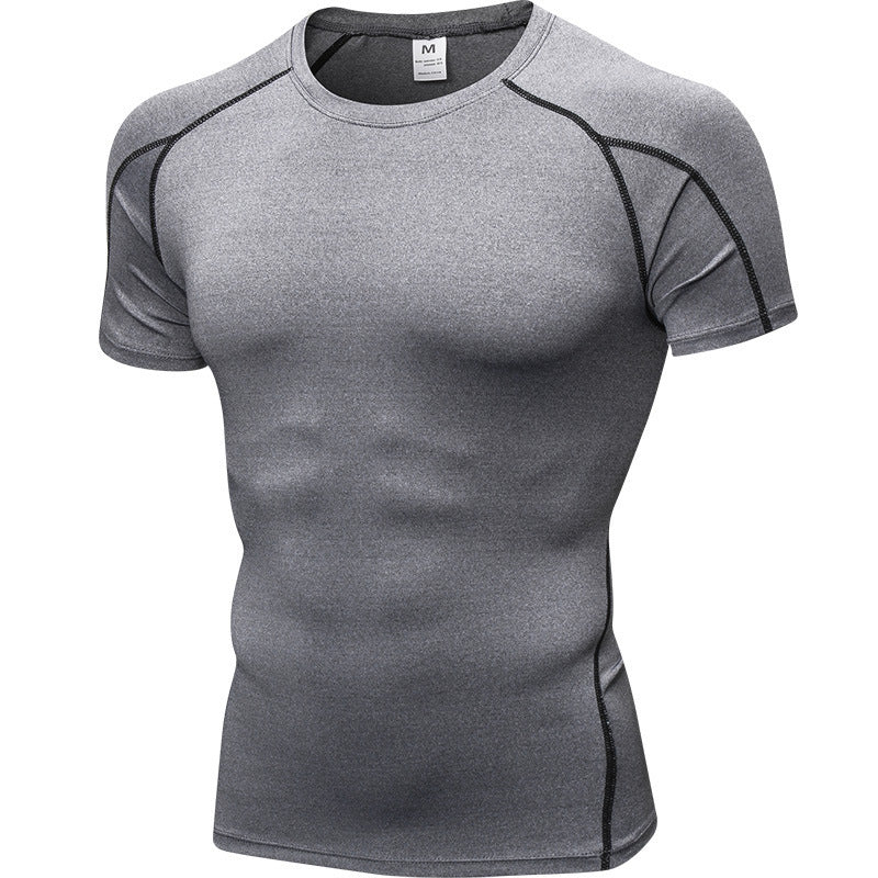 Men's PRO Tight Short-sleeved Fitness Sports Running Training Suit Elastic Quick-drying Clothes Short-sleeved T-shirt Clothes 1053