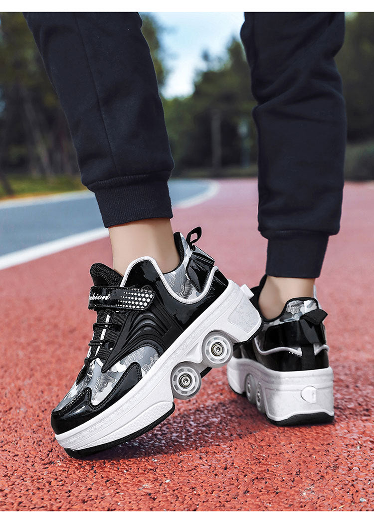 Pulley heloo shoes roller skates four-wheel deformation shoes double-row wheel shoes four-wheel two-wheel skates