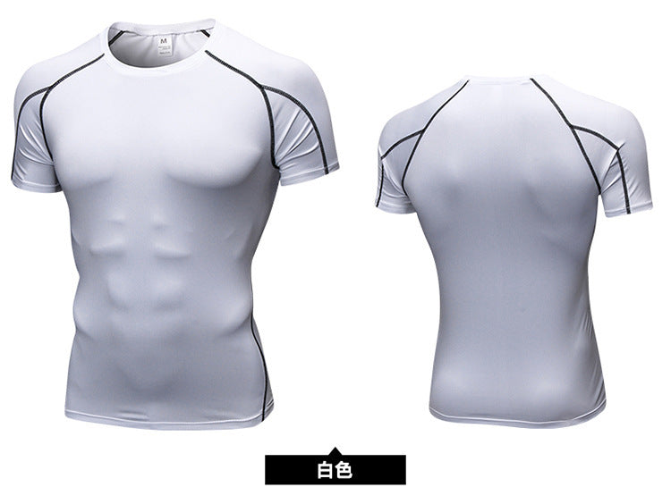 Men's PRO Tight Short-sleeved Fitness Sports Running Training Suit Elastic Quick-drying Clothes Short-sleeved T-shirt Clothes 1053