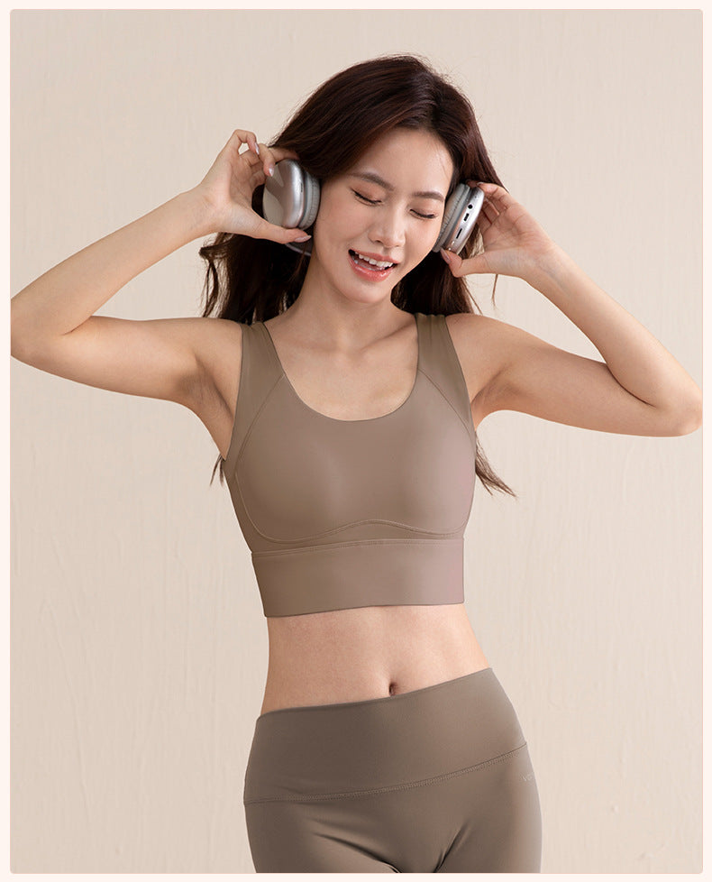 High-Strength Anti-Sagging Sports Bra for Women with Four-Row Buckle Fixed Cup Fitness Yoga Bra and Beautiful Back Sports Vest