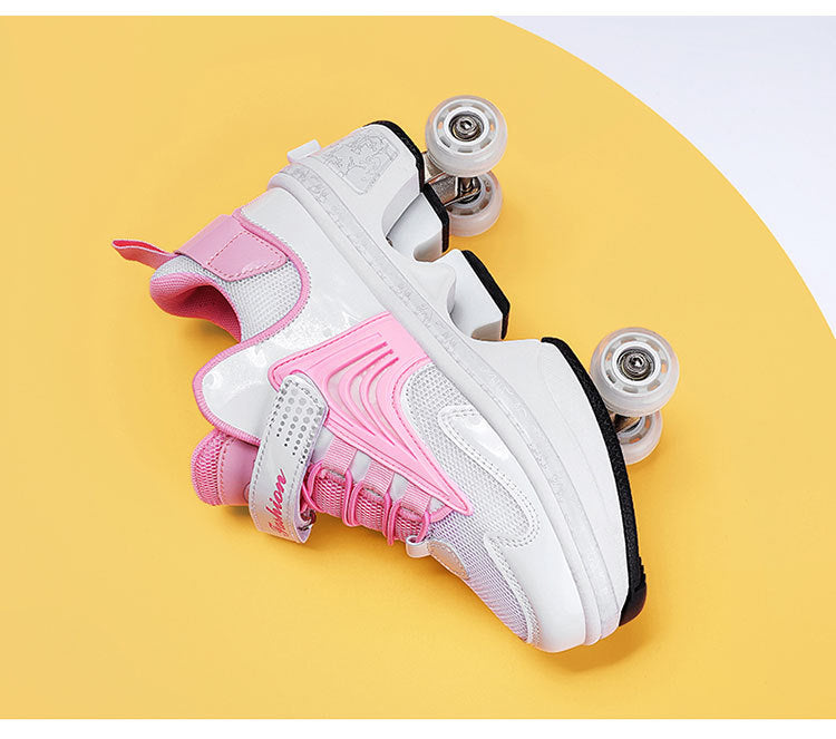 Pulley heloo shoes roller skates four-wheel deformation shoes double-row wheel shoes four-wheel two-wheel skates