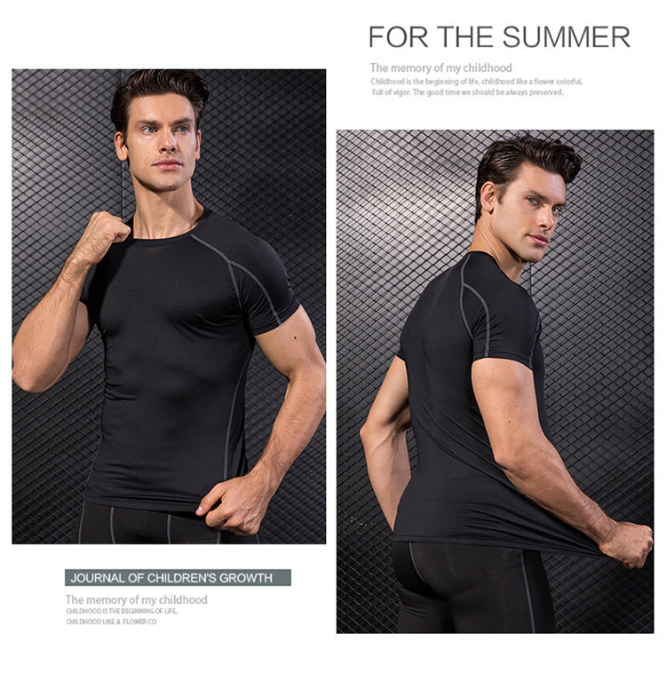 Men's PRO Tight Short-sleeved Fitness Sports Running Training Suit Elastic Quick-drying Clothes Short-sleeved T-shirt Clothes 1053