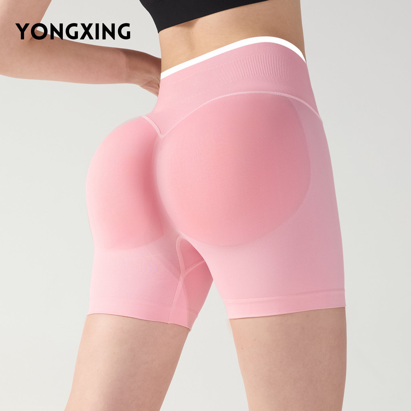 European and American Style Color-Blocking Sports Shorts, Breathable Peach Butt-Enhancing Women's Outdoor Cycling Fitness Yoga Pants, Butt-Lifting and Leg-Lengthening Yoga Shorts