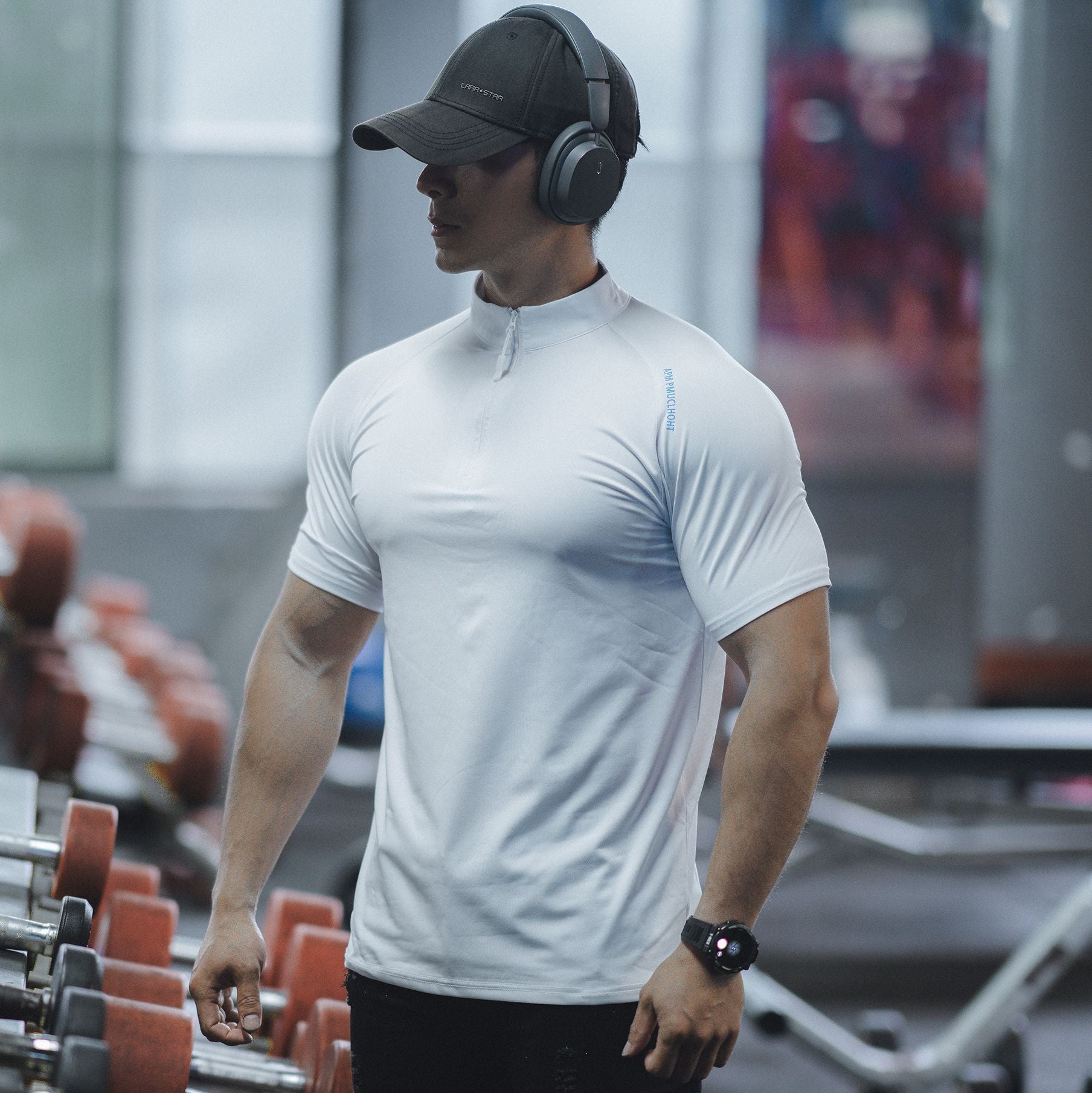 Spring and summer men's new sports leisure running exercise fitness quick-drying elastic simple zipper short sleeve T-shirt
