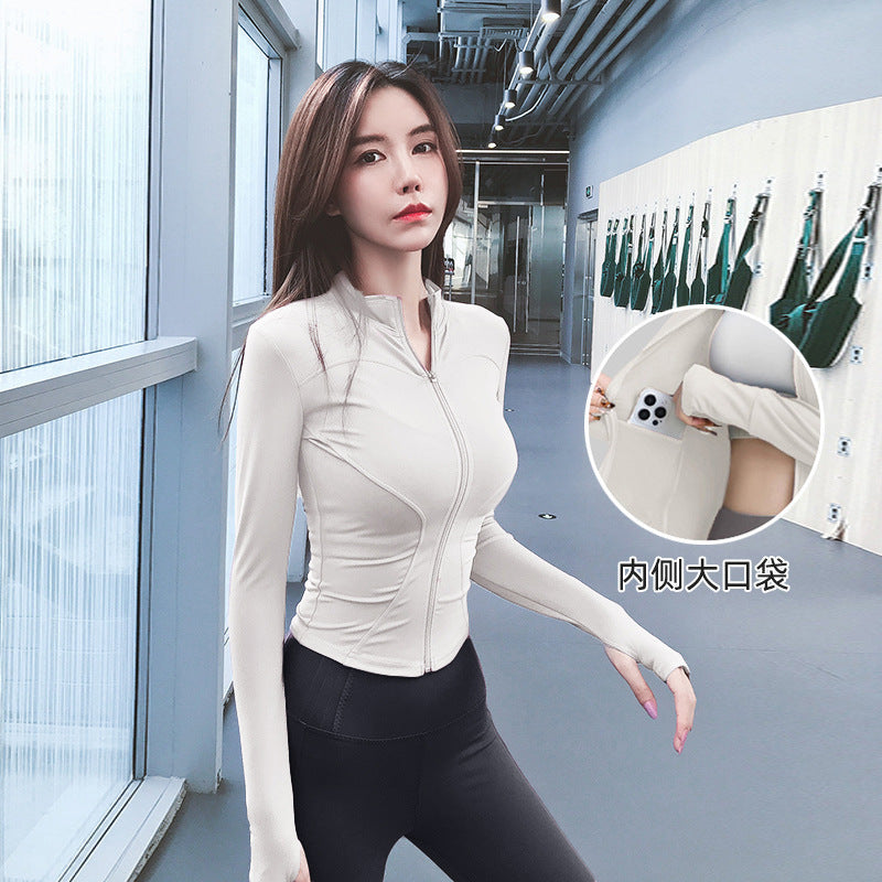 Spring Fitness Clothing Yoga Sports Jacket Women's Thin Slim-Fit Quick-Dry Stand-Up Collar Long-Sleeve Top High-End Fitness Wear